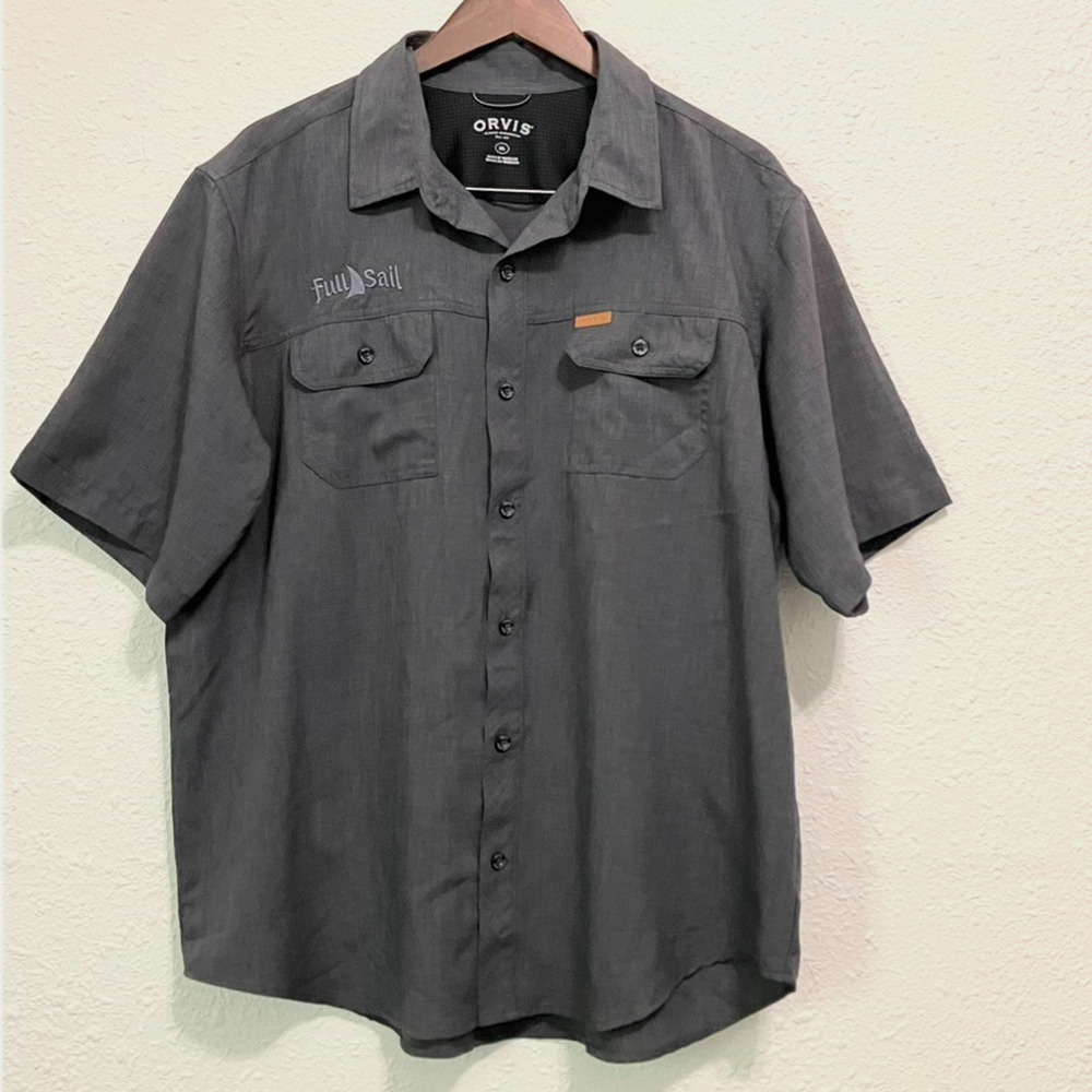 Orvis Full Sail Brewing Co Logo Shirt Mens XL Gray Button Up Outdoor Casual